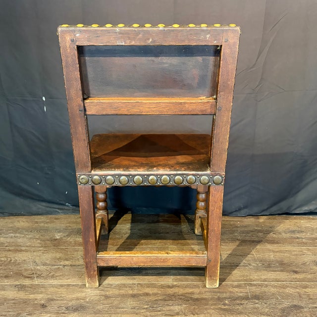 Brown French Antique Leather and Nailhead Dining Chairs With Bobbin Legs -Set of 6 For Sale - Image 8 of 12