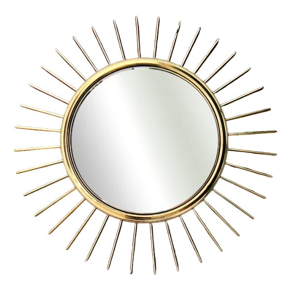 Mid-Century Modern Witch Eye Sunburst Mirror in Gold Brass, 1960s For Sale