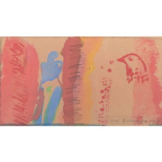 Jens Birkemose, Composition with Bird Motif, 1975, Oil on Paper For Sale