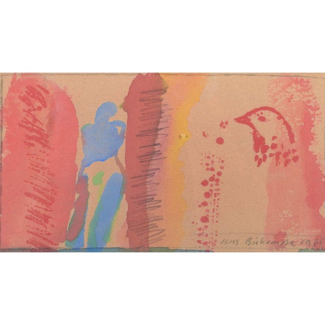 Jens Birkemose, Composition with Bird Motif, 1975, Oil on Paper For Sale