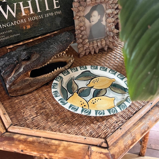 Italian Hand-Painted Ceramic Lemon Majolica Plate Signed, Mid 20th Century For Sale - Image 9 of 9