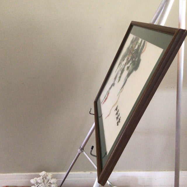 Asian Framed Asian Embroidery Silk Thread Panel Featuring a Landscape River Scene For Sale - Image 3 of 12