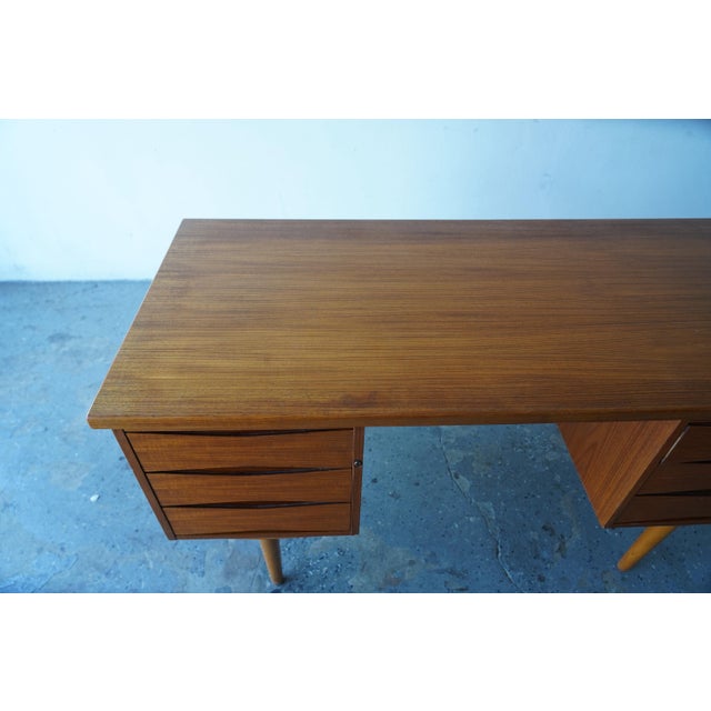 Wood Danish Modern Teak Double-Pedestal Desk in the Style of Arne Vodder For Sale - Image 7 of 17