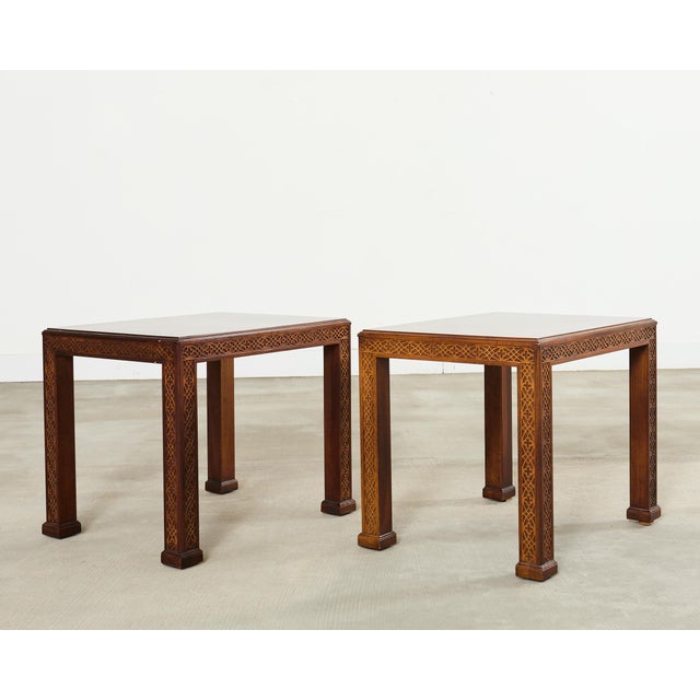 Pair of Henredon Chinese Chippendale Mahogany Side End Tables For Sale - Image 13 of 18