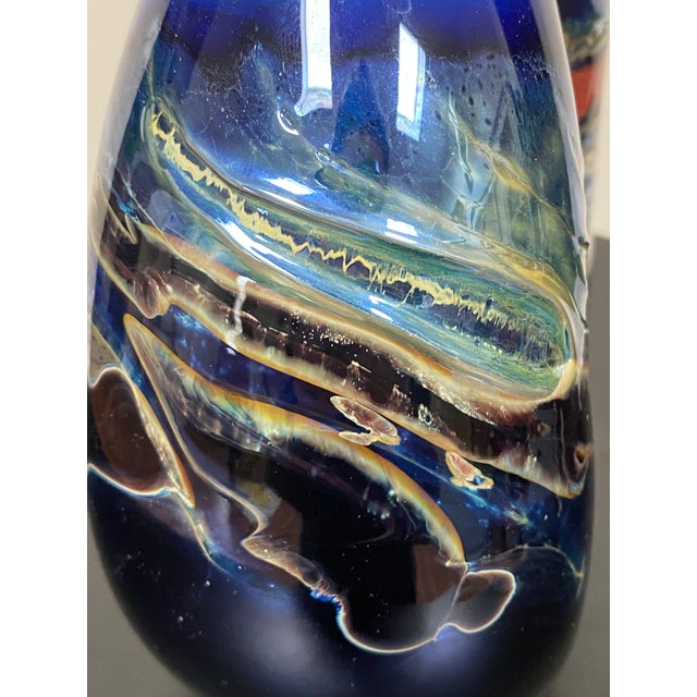 Signed Joan Reep Cobalt Silver Glass Studio Art Glass Vase For Sale - Image 10 of 15