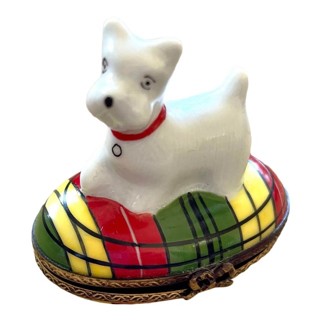 1980s Limoges Porcelain Scottie Dog Box For Sale