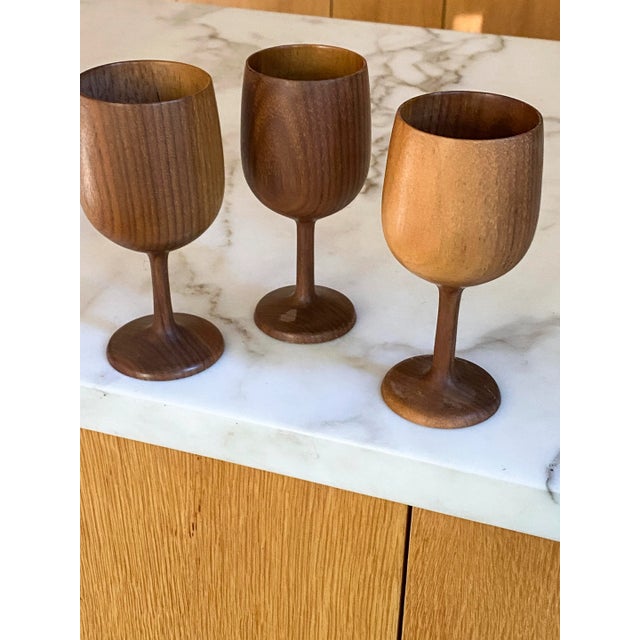1970s Signed Hand-Turned Wooden Goblets- Set of 4 For Sale - Image 4 of 11