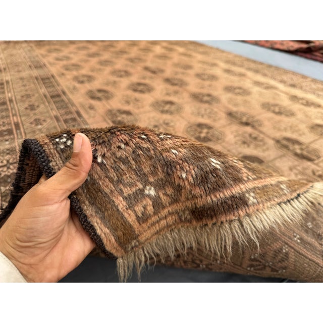 Textile Vintage Afghan Hand-Knotted Tribal Rug, Brown & Beige Geometric Nomadic Wool Pile Rug For Sale - Image 7 of 13