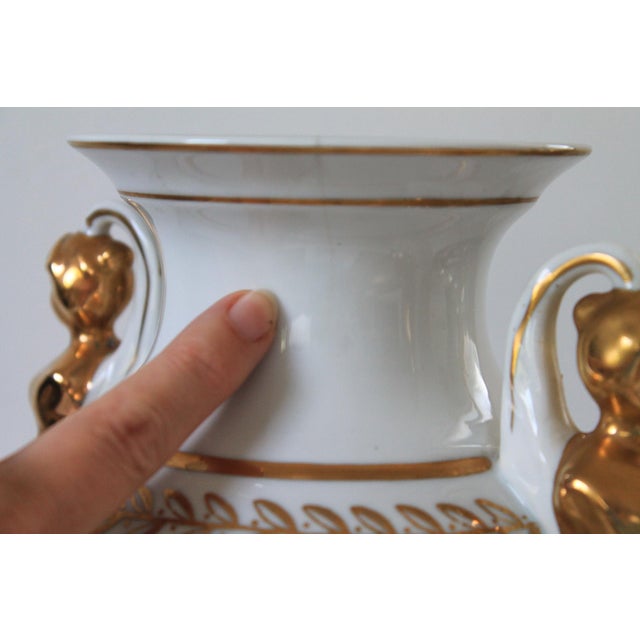Neoclassical Porcelain Gold & White Female Figural Urn For Sale - Image 12 of 13