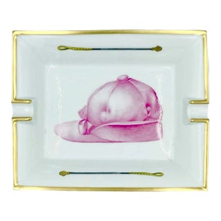 Vintage Hermès Paris Equestrian Pink Jockey Cap Porcelain Ashtray Catchall Dish For Sale