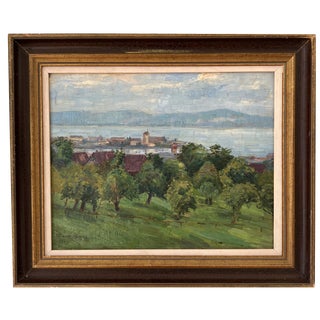 Anna Beyer, Lac Léman avec vue sur le Jura, 1911, Oil on Wood, Framed For Sale