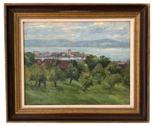 Anna Beyer, Lac Léman avec vue sur le Jura, 1911, Oil on Wood, Framed