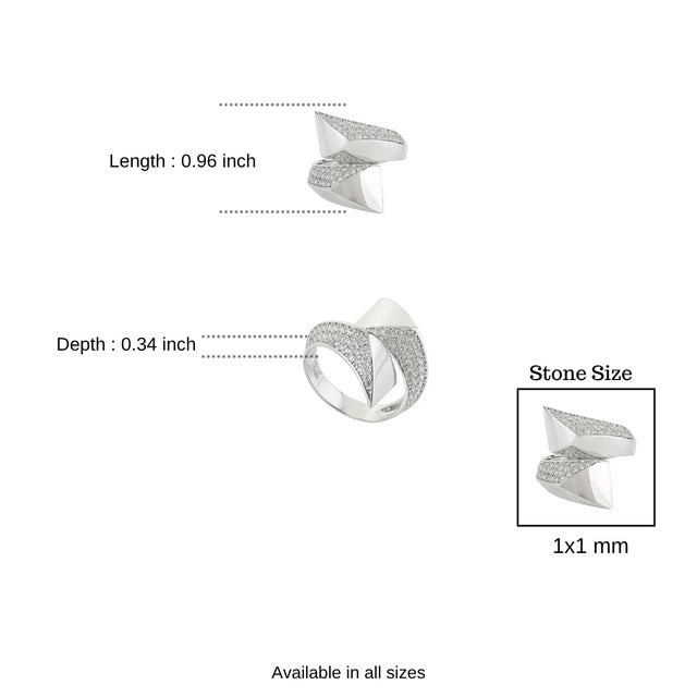 Metal Bochic Cubic Zirconia Bypass Ring in 925 Sterling Silver- Size 6 For Sale - Image 7 of 8