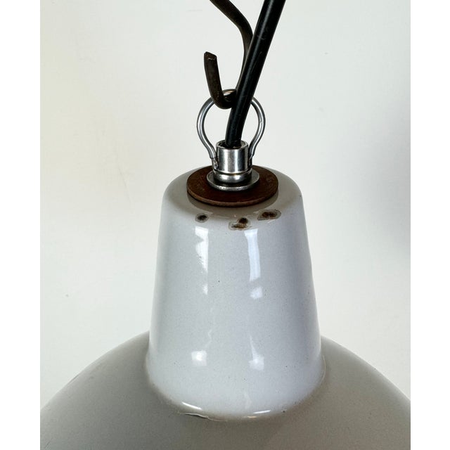 Gray Industrial Grey Enamel Factory Pendant Lamp, 1960s For Sale - Image 8 of 18