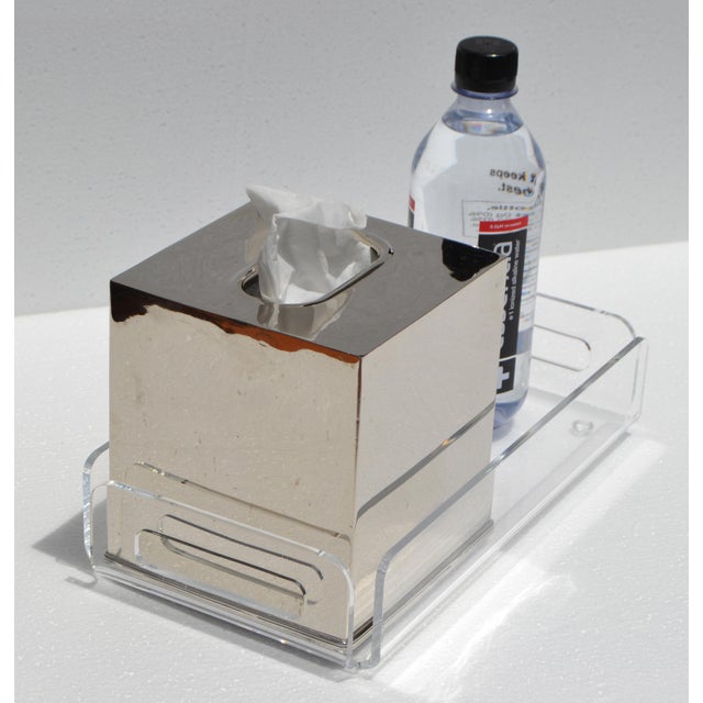 Transparent 1980s Dorothy Thorpe Style Sculptural Rectangle Clear Lucite Serving Tray For Sale - Image 8 of 15
