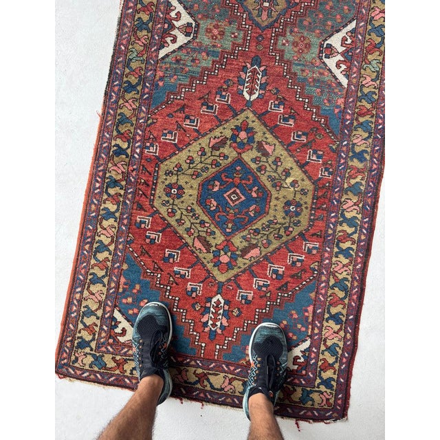 Persian Antique Heriz Runner Lake Blue Rug 3 x 10.2 For Sale - Image 3 of 12