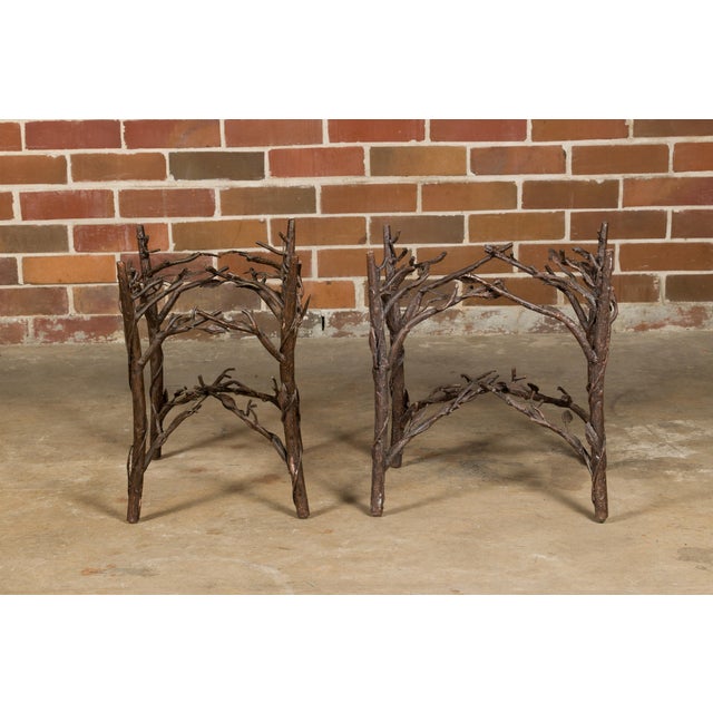 Pair of Midcentury French Iron Twig Drinks Table Bases with Cross Stretchers For Sale - Image 9 of 12