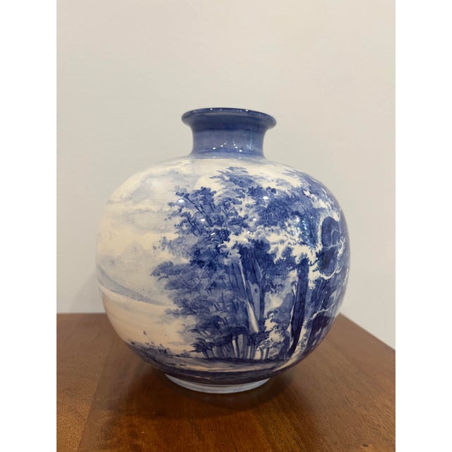 Ceramic Antique Royal Bonn Germany Vase Castle Rhine Delft Blue White F. Mehlem C. 1900 For Sale - Image 7 of 9