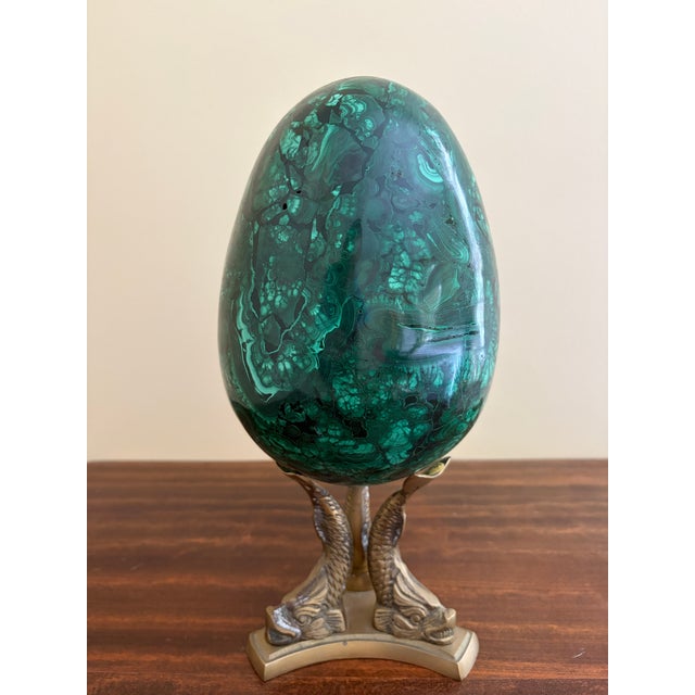 Monumental Malachite Egg on Brass Stand For Sale - Image 4 of 10