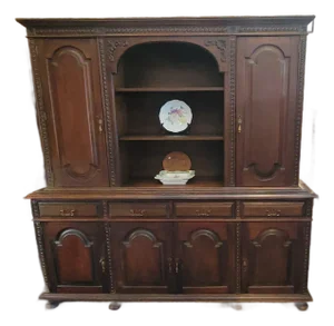 Antique 1920s Spanish Revival Bookcase Wall Unit China Display Office Cabinet