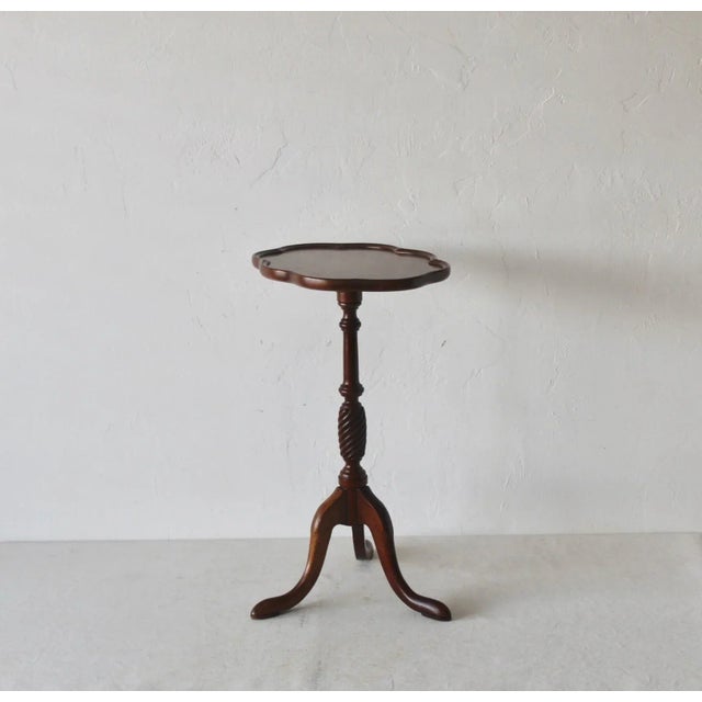 1950s Brandt Furniture Scalloped Oval Tripod Cherry Candle Stand Side Table Mid-Century For Sale - Image 11 of 11