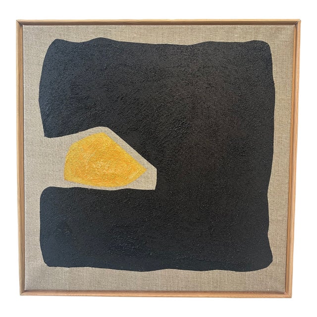 Luxuary Gold and Carbon Painting on Spanish Linen Minimalist Painting, Framed For Sale