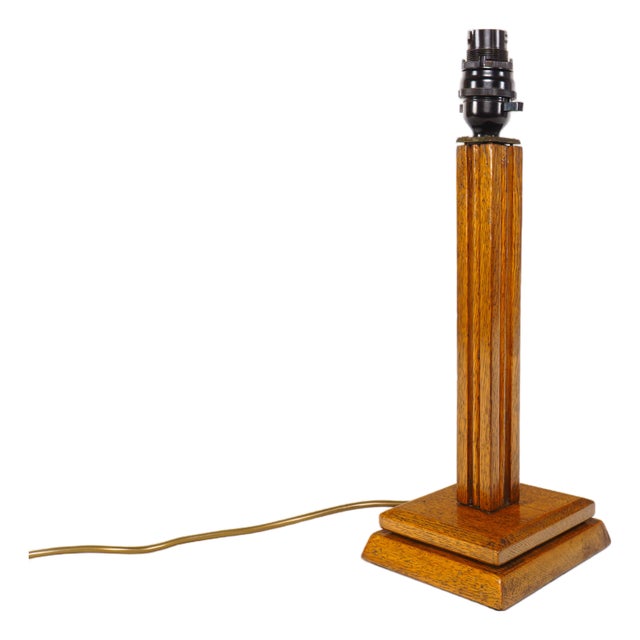 Art Deco British Oak Table Lamp, 1930s For Sale
