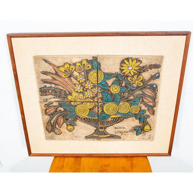 1960s Mid Century Modern Wall Art Ceramic Flowers Studio Plaque Victoria Littlejohn For Sale - Image 5 of 12