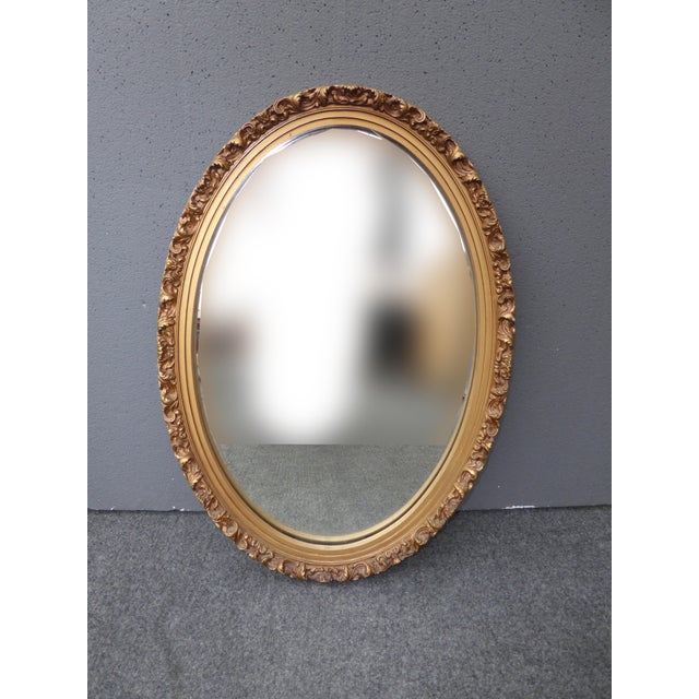 Vintage French Provincial Style Gold Gilt Floral Design Oval Wall