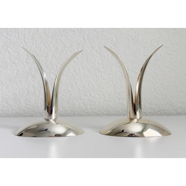 Mid-Century Modern Alfredo Sciarrotta Art Deco Style Candlesticks - A Pair For Sale - Image 3 of 8