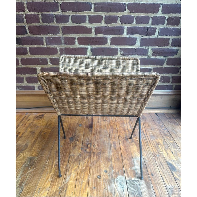 1960s Mid Century Modern Italian Wicker & Metal Magazine Stand For Sale - Image 5 of 9