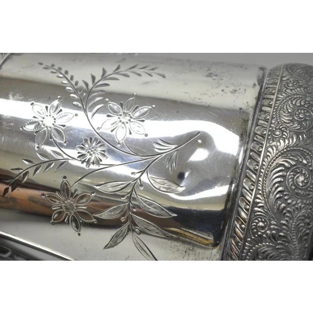 Antique Meriden Victorian LRG Silver Plated Floral Etched Pitcher, Engraved 1892 For Sale - Image 11 of 18