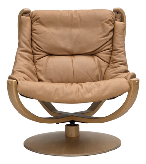 Scandinavian Swivel Armchair in Leather and Bentwood, 1980s