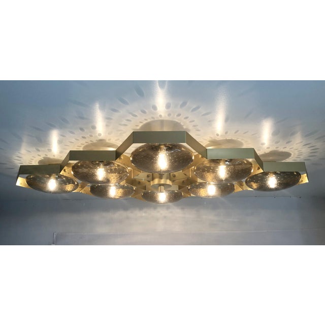 Brown 21st Century Hive Satin Brass Smoky Bubbles Murano Flush Mount by Fabio LTD For Sale - Image 8 of 9