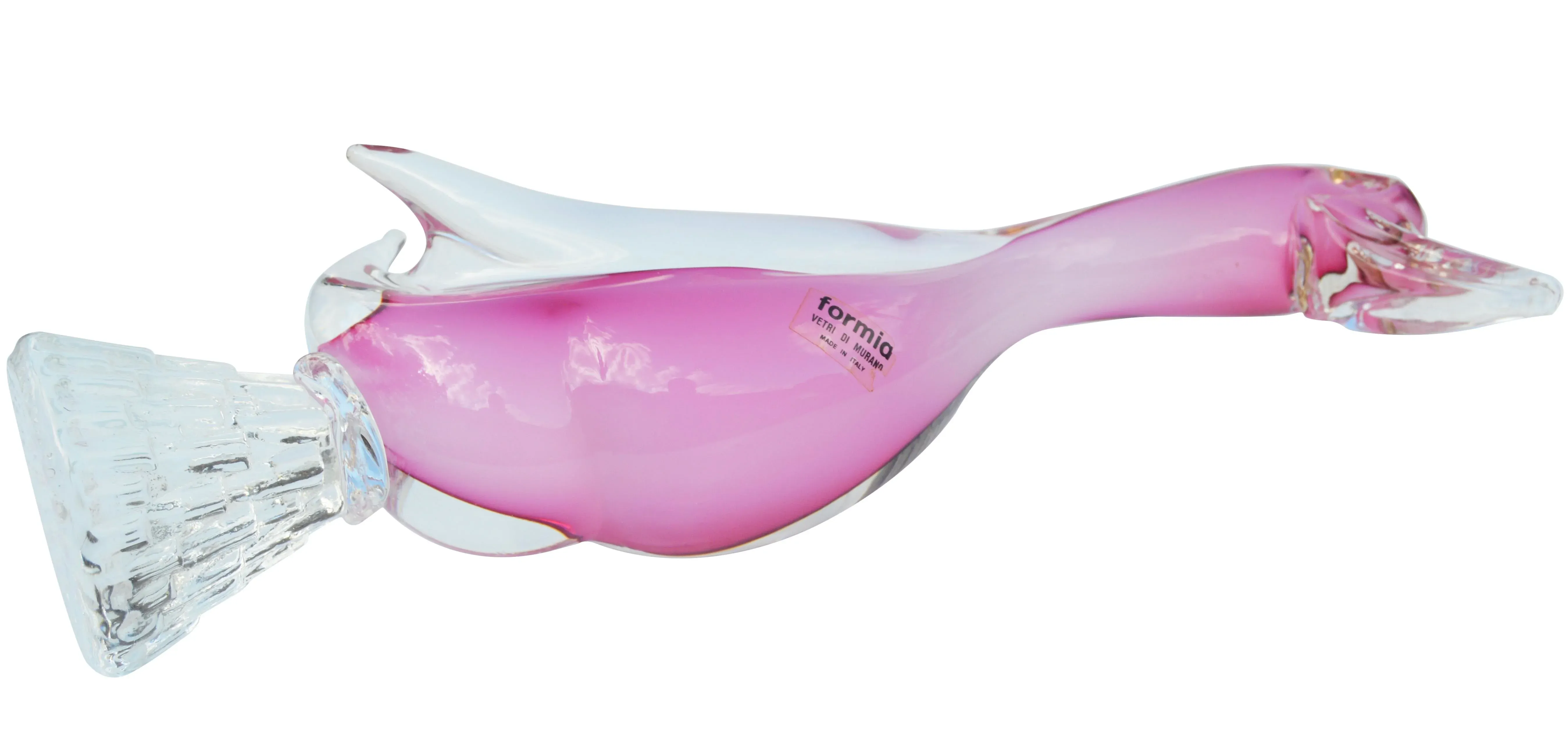 Vintage Large Italian Art Glass Pink Bird Figurine Marked Formia
