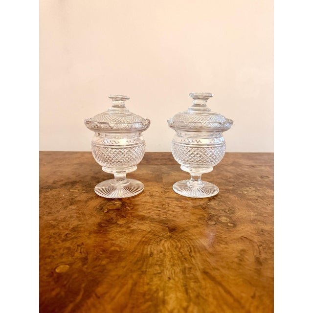Antique Victorian Cut Glass Lidded Jars, 1860s, Set of 2 For Sale - Image 3 of 5