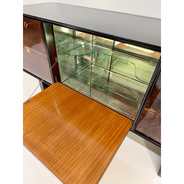 Italian Art Deco Sideboard with Parchment Leather and Ebonized Wood, 1950s For Sale - Image 12 of 13