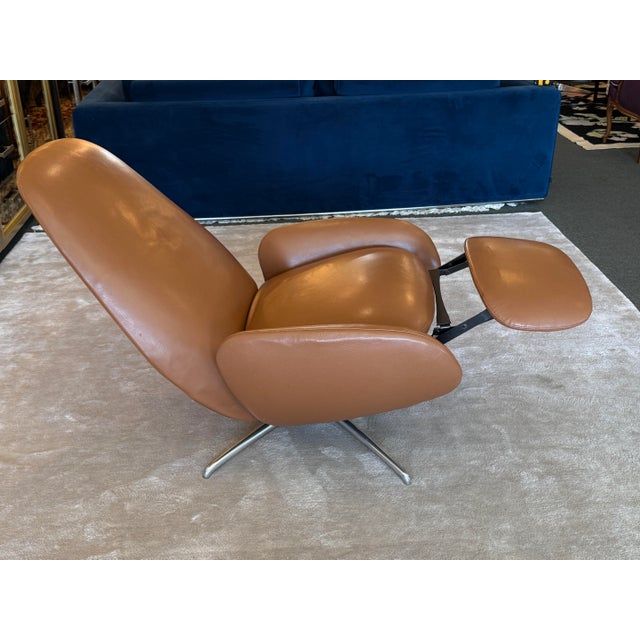 Modern Hlynur Atlason for Design Within Reach Vala Sienna Leather Swivel Recliners, Pair For Sale - Image 3 of 12