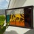 Decorative glass relief from the 1970s, mounted in an iron frame. The coloured glass and varied surfaces catch and...