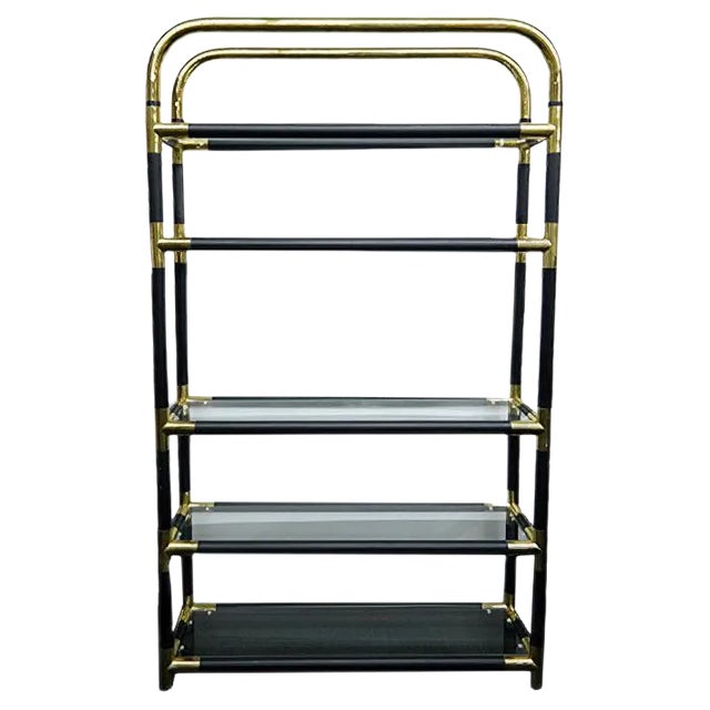 Mid-Century Modern Hollywood Regency Brass & Glass Bookshelf, 1970s For Sale