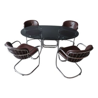 Dining Set in Chrome and Glass by Gastone Rinaldi for Rima, 1970s, Set of 5 For Sale