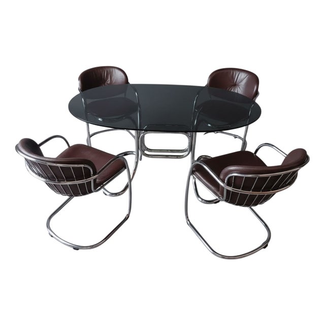 Dining Set in Chrome and Glass by Gastone Rinaldi for Rima, 1970s, Set of 5 For Sale
