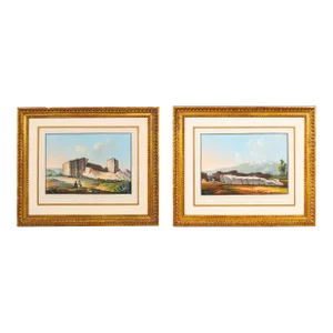 Two Italian Grand Tour Gouaches of Ancient Temples - a Pair