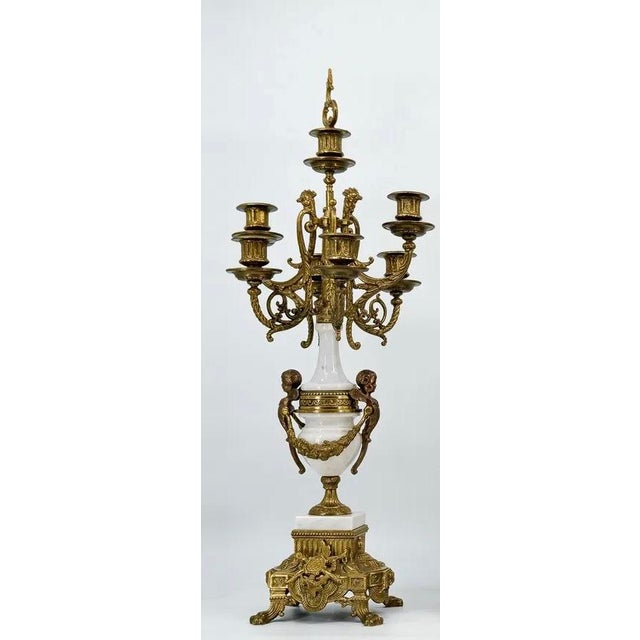 Regnault À Paris, Signed. Circa 1890. Garniture Gilt Bronze For Sale - Image 4 of 8