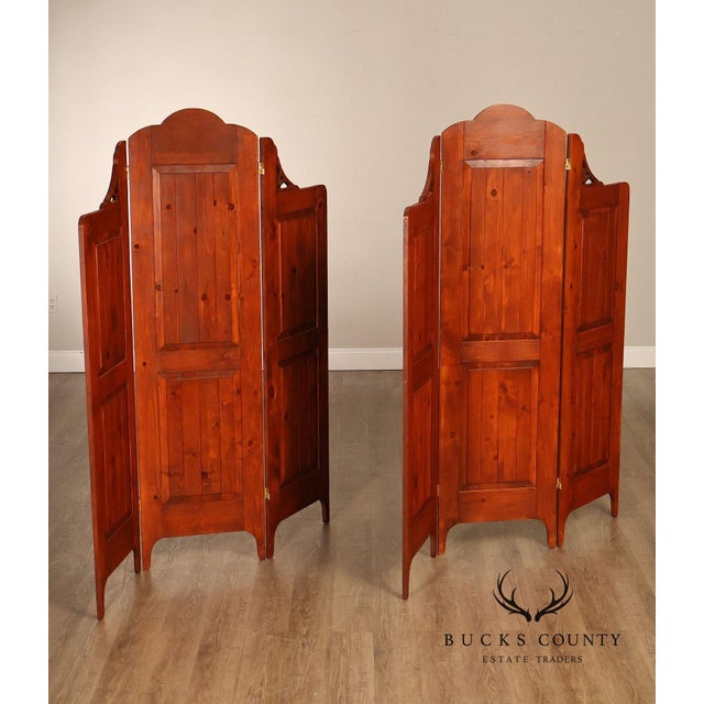 High Quality Simple And Functional Pair Of Rustic Folding Screens Featuring Paneled Pine Construction With Warm Reddish...
