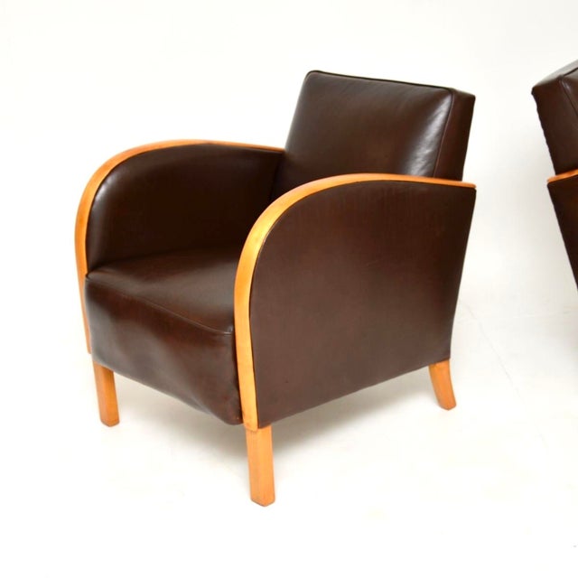 Swedish Art Deco Armchairs in Satin Birch and Leather, 1930s, Set of 2 For Sale - Image 6 of 11