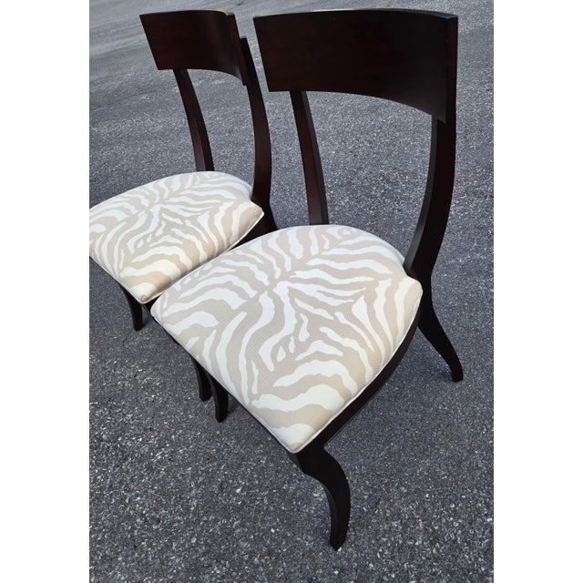 Pair Ethan Allen Hathaway Klismos Dining Side Chairs Zebra Print French Regency 1990s For Sale - Image 12 of 14