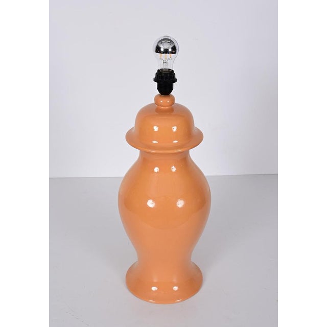 Beige Italian Glazed Ceramic Table Lamp by Tommaso Barbi, 1960s For Sale - Image 8 of 15