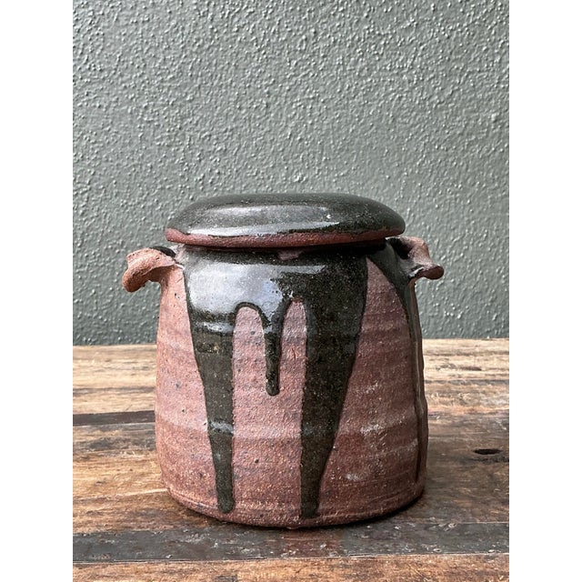 Ceramic Vintage Original Studio Pottery Drip Glaze Lidded Jar For Sale - Image 7 of 10