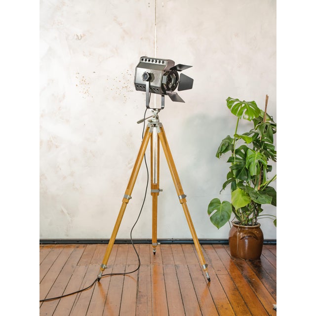 1960s Industrial Studio Spotlight Floor Lamp on Berlebach Wooden Tripod from ADB, Belgium, 1960s For Sale - Image 5 of 15